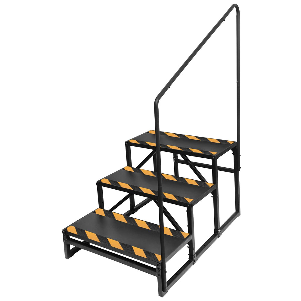 OUTPRIZE front view of three-step RV stair showing stability and wide treads
