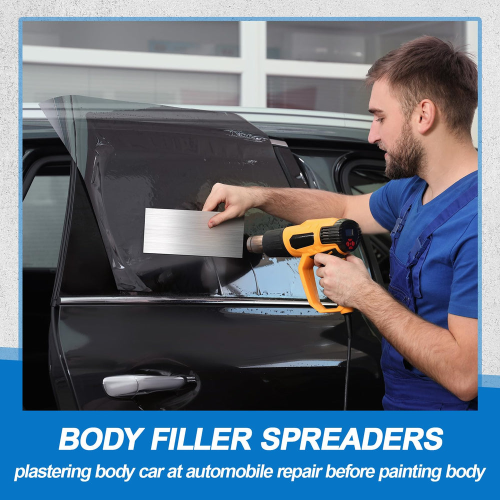 Outus spreaders applying filler on a car hood demonstrating even material distribution