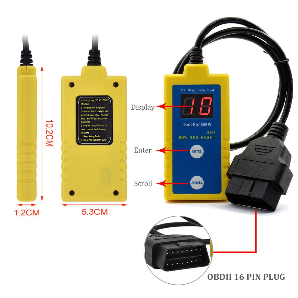 Outzone B800 closeup LCD showing SRS fault codes for accurate, clear diagnostics