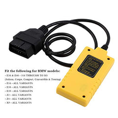 Outzone B800 plugged into BMW OBD/SRS port demonstrating in-car setup convenience