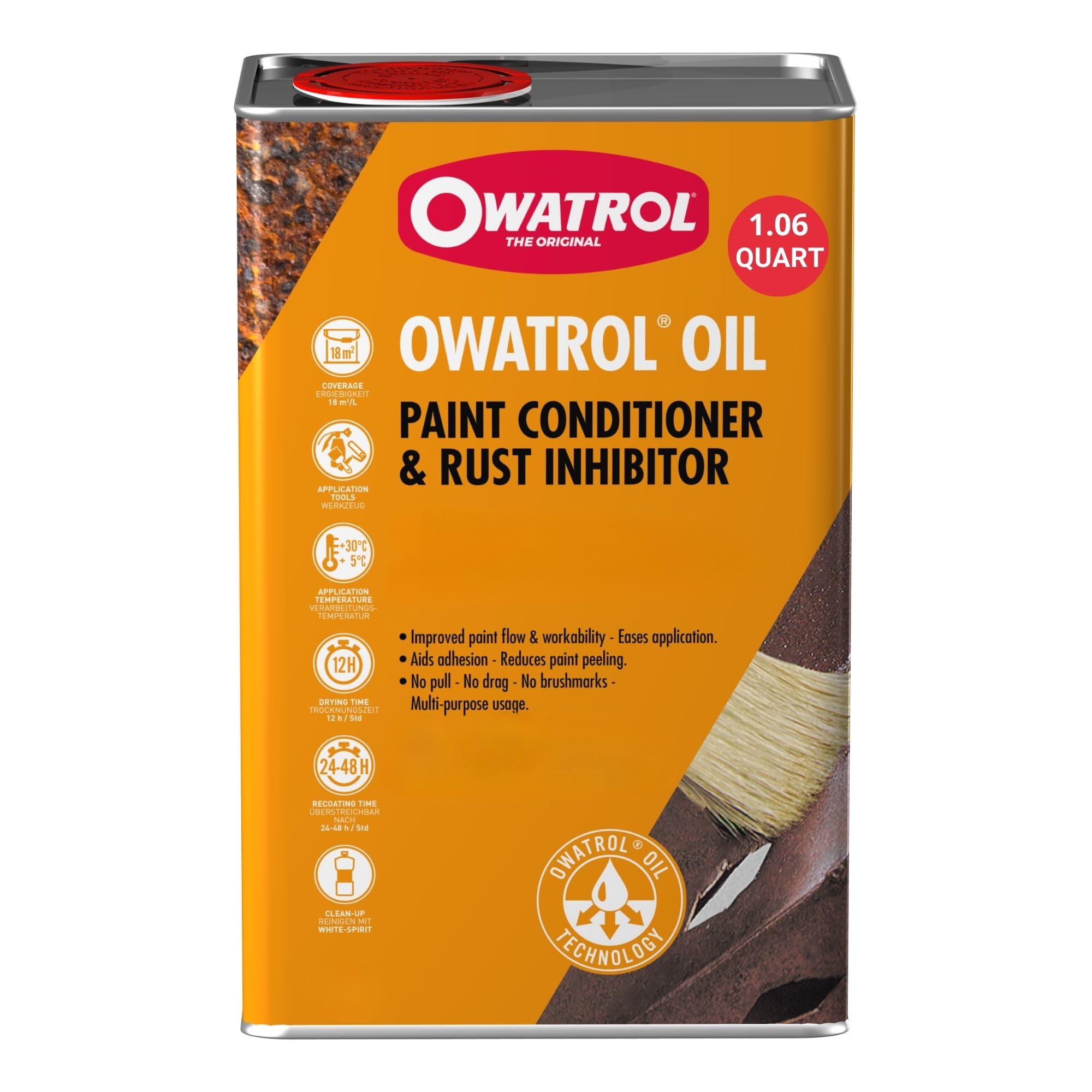 OWATROL front label on 34 oz bottle showing product information and usage benefits