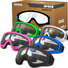 OXG front view showing five pairs and multicolor lenses protecting eyes