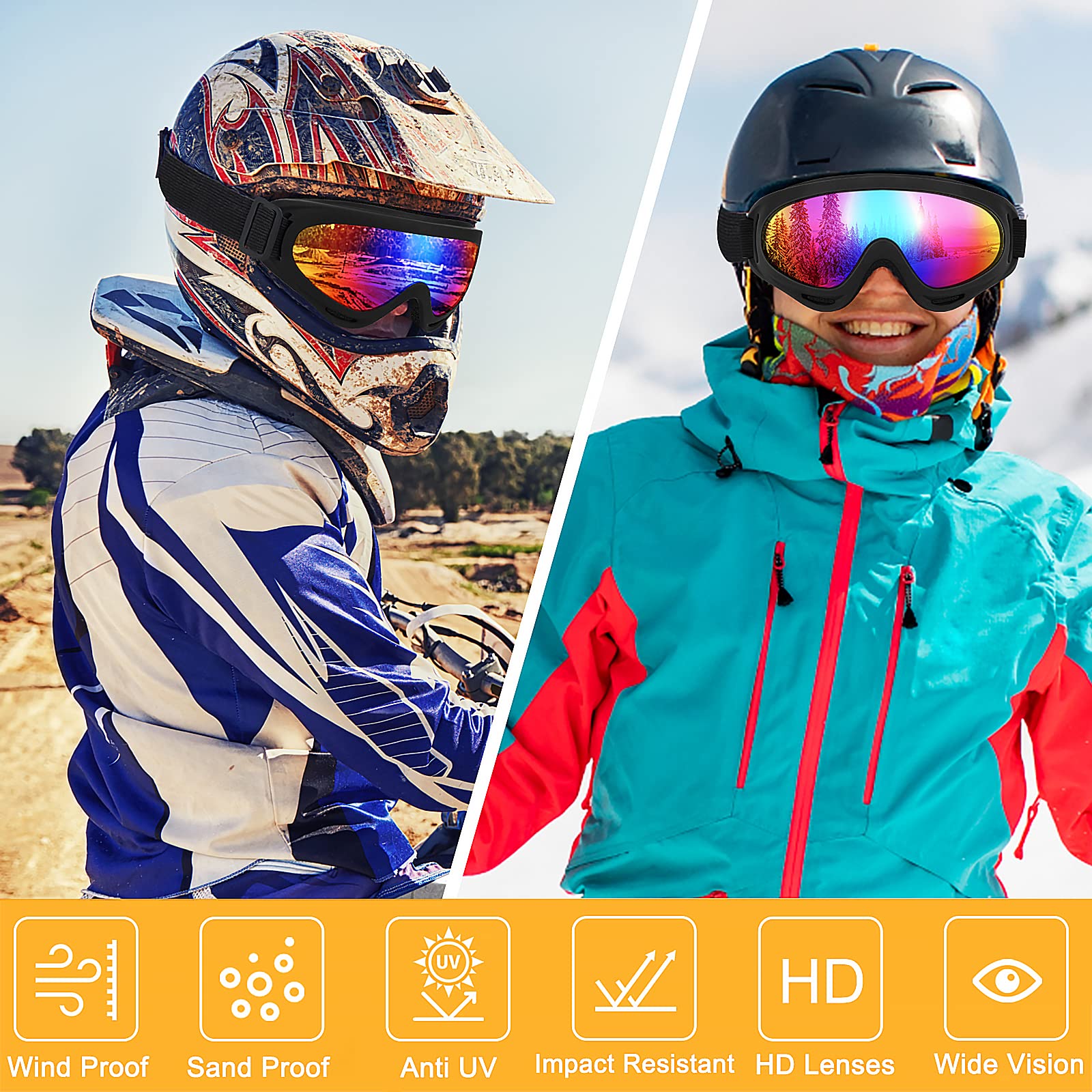 OXG snowboarder wearing goggles showing cold-weather fit and anti-glare benefit