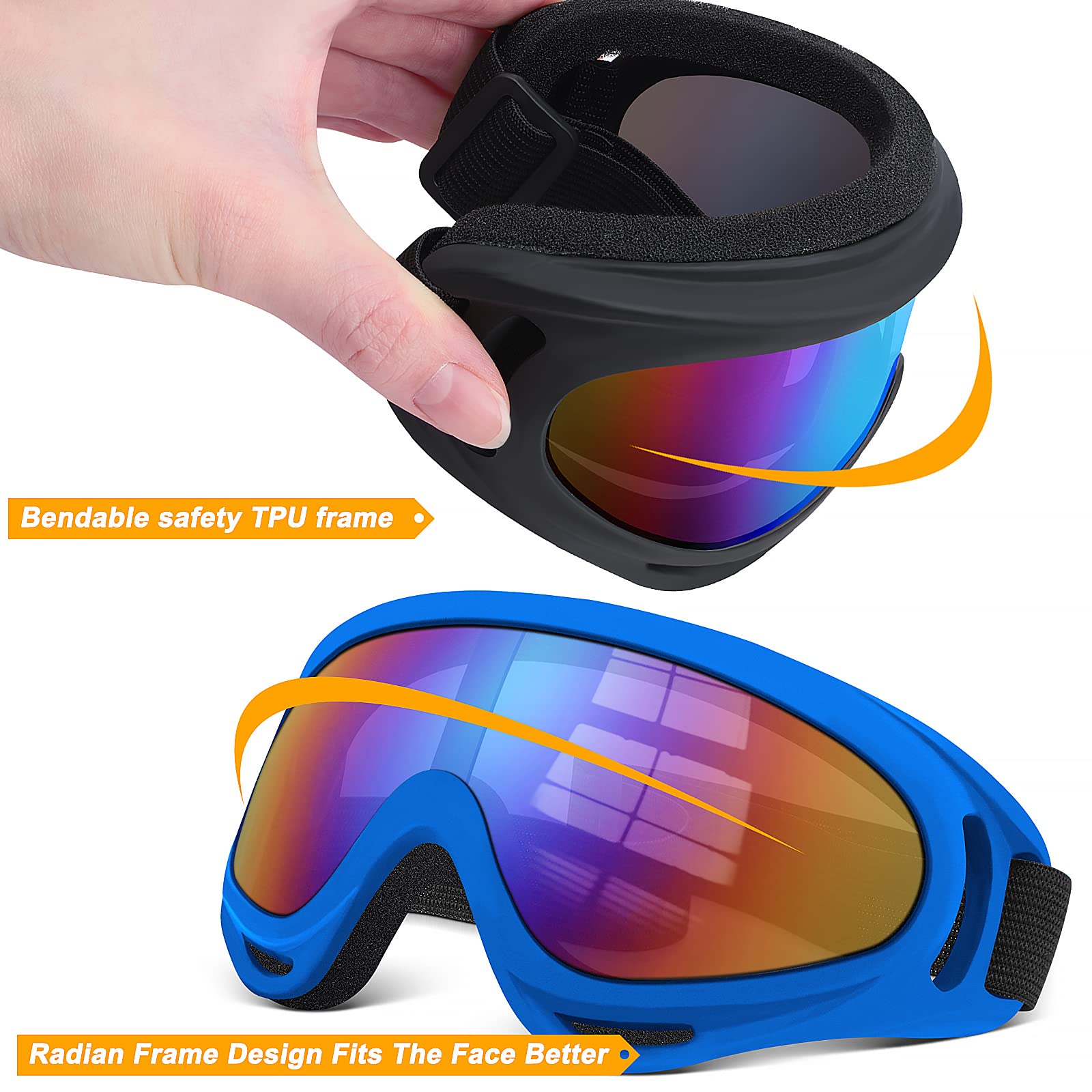 OXG adjustable strap being stretched, illustrates helmet-compatible fit