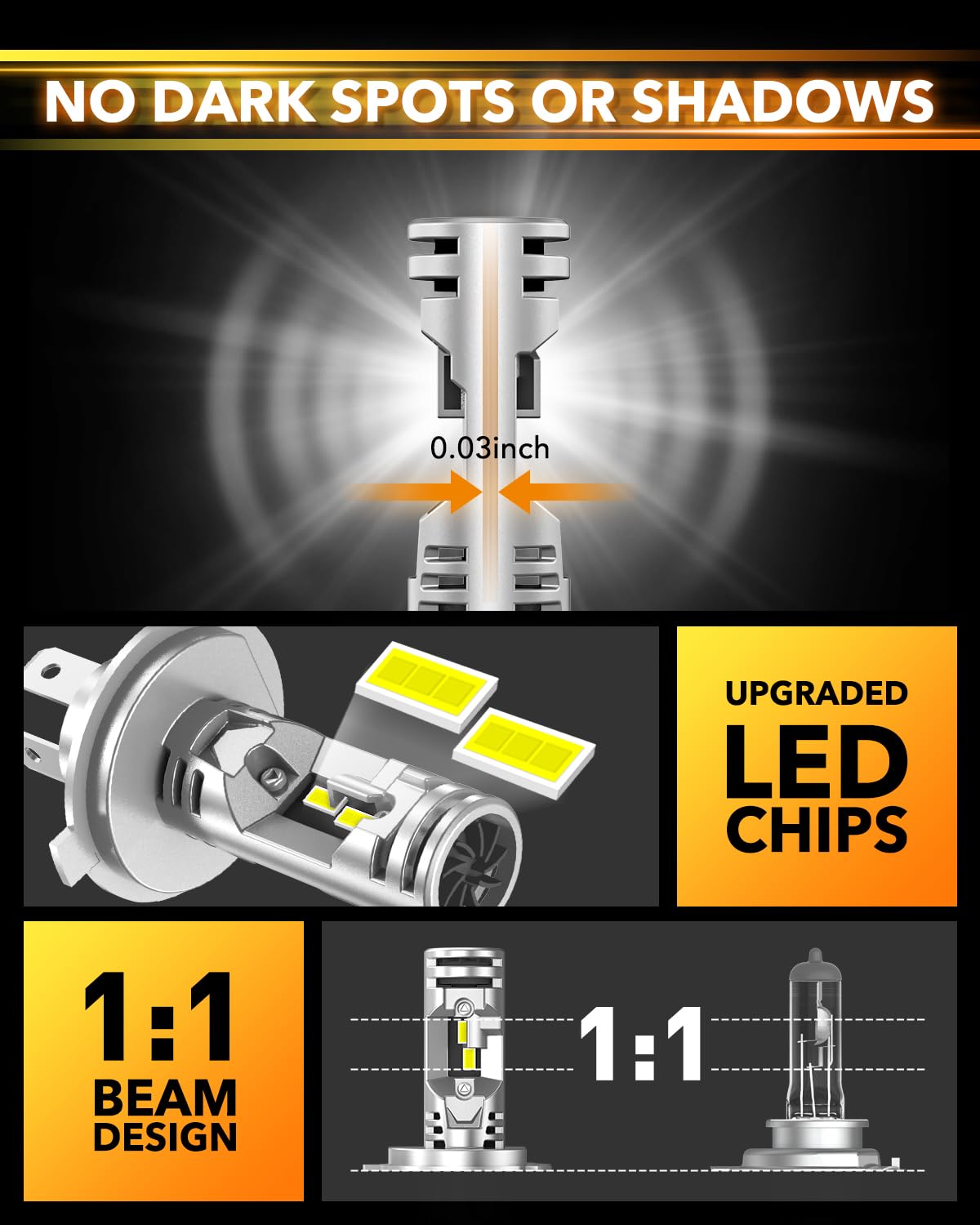 OXILAM comparison showing halogen versus LED brightness and clarity