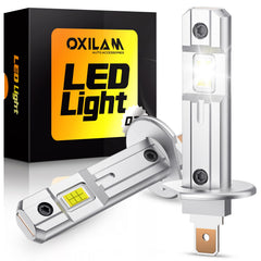 OXILAM front packaging showing two H1 LED bulbs and benefits