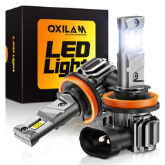 OXILAM front packaging showing H11/H9 bulbs and pack of two, clear product benefit
