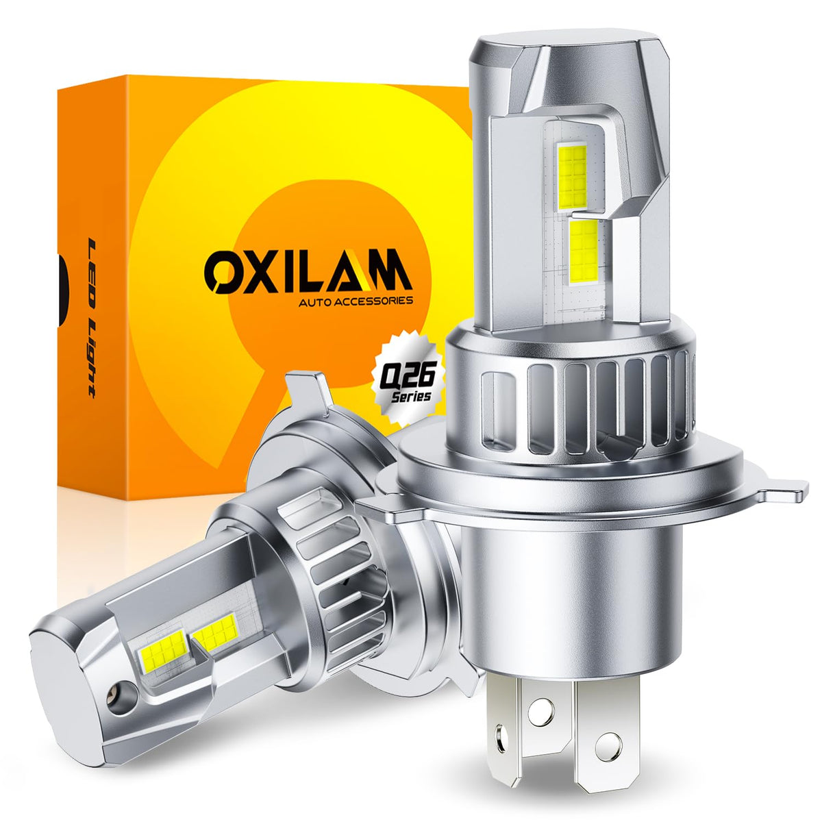 OXILAM H4 9003 front view showing compact halogen-sized design and brighter output
