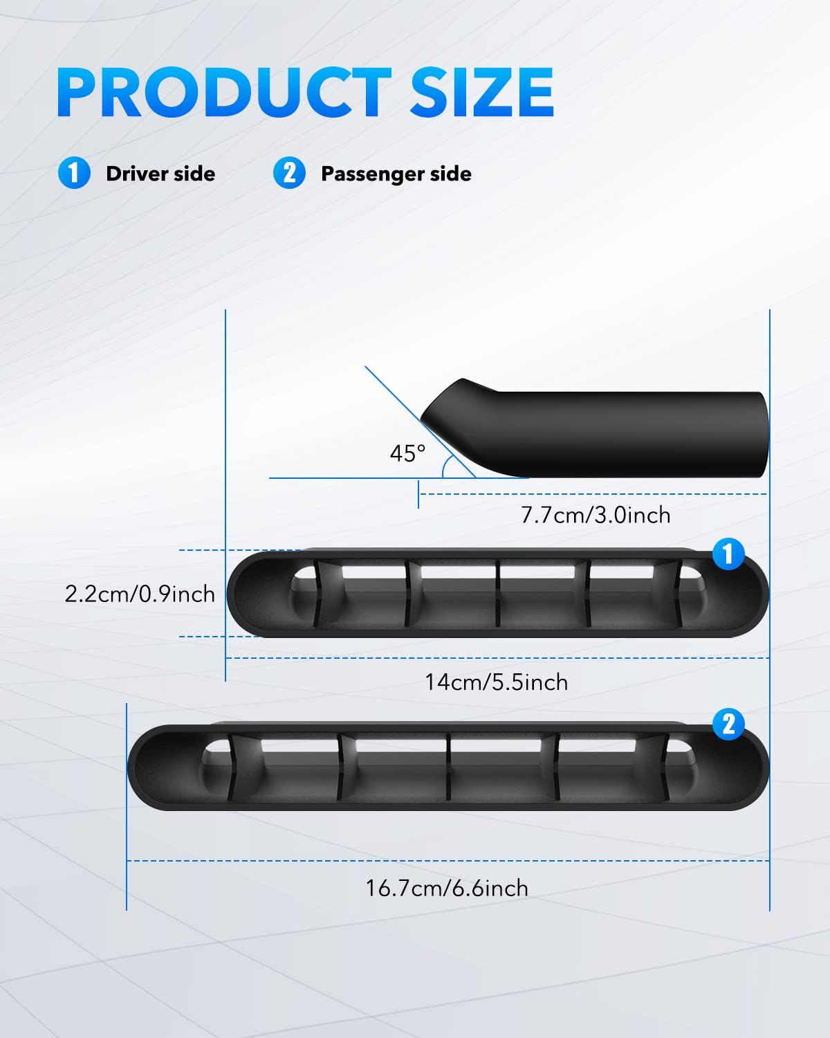 OXILAM measurement labels showing passenger and driver deflector sizes