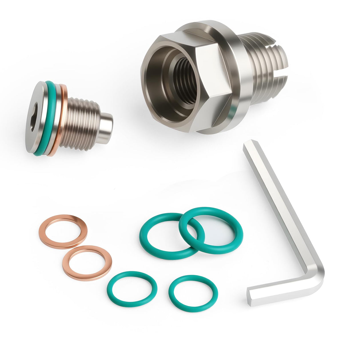 OxyGenie front view showing stainless plug and kit packaging, quick visual identification benefit