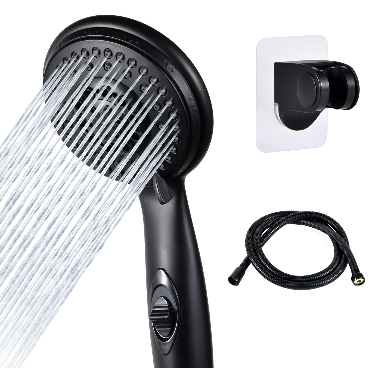 OYMOV shower head front view showing matte black finish and modern design for style