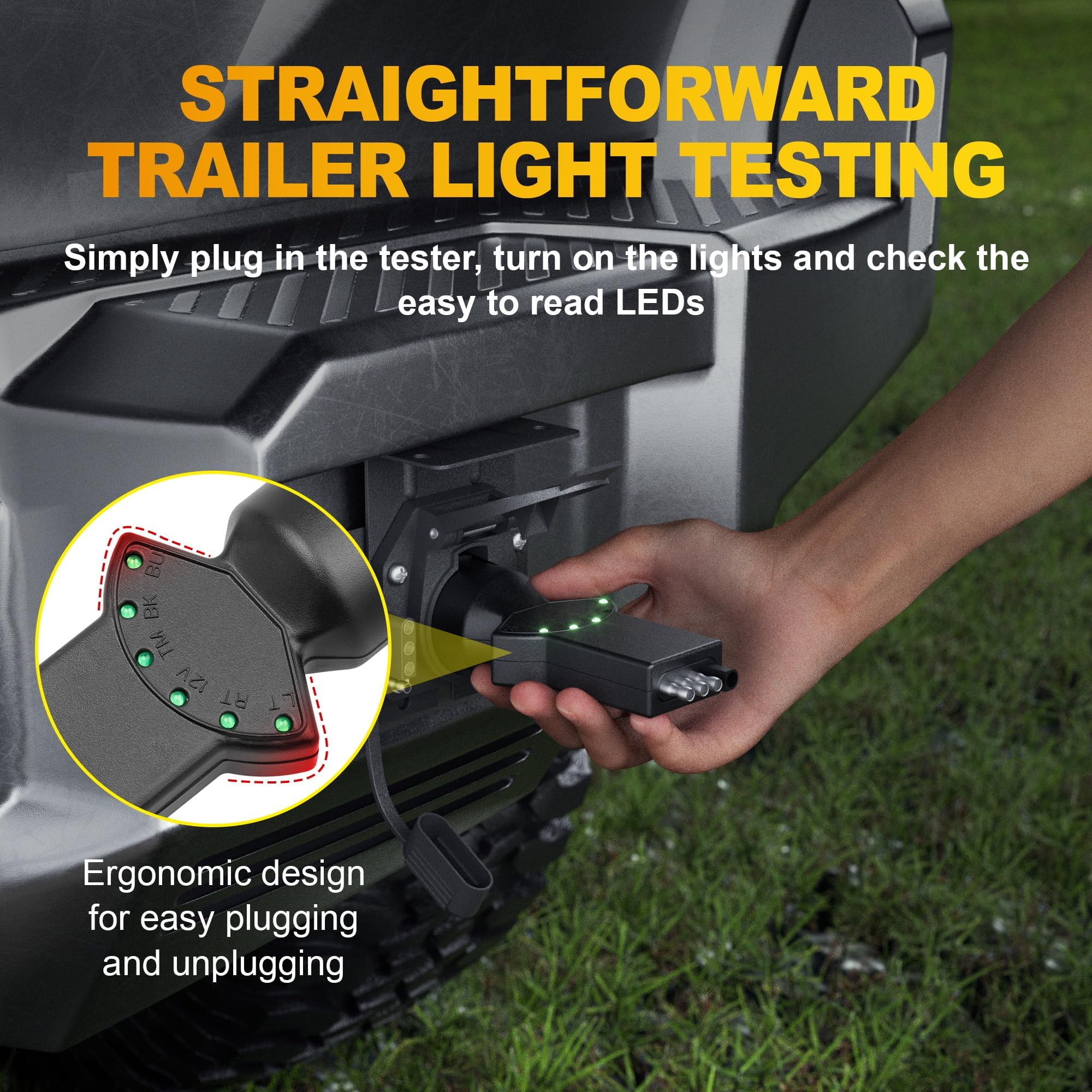 Oyviny 4‑pin connection in use verifying flat trailer lighting functions