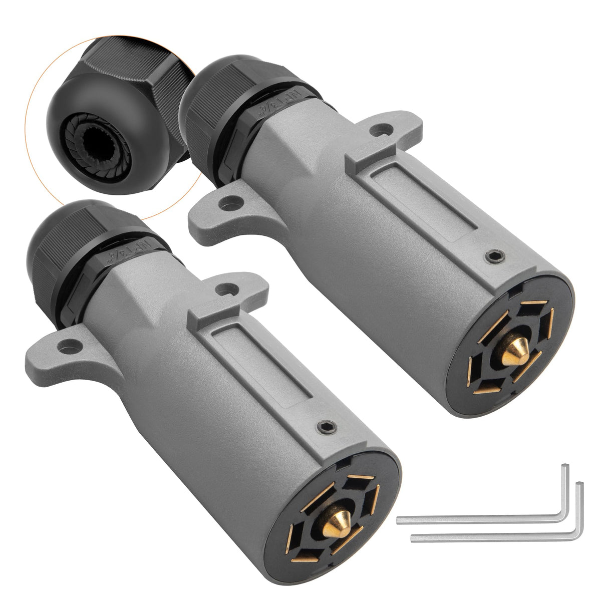 oyviny front view of 7-pin plug showing sealed profile and durable housing