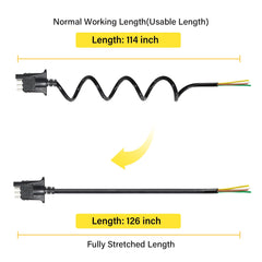 Oyviny coiled cable stretched to show flexible extra reach benefit