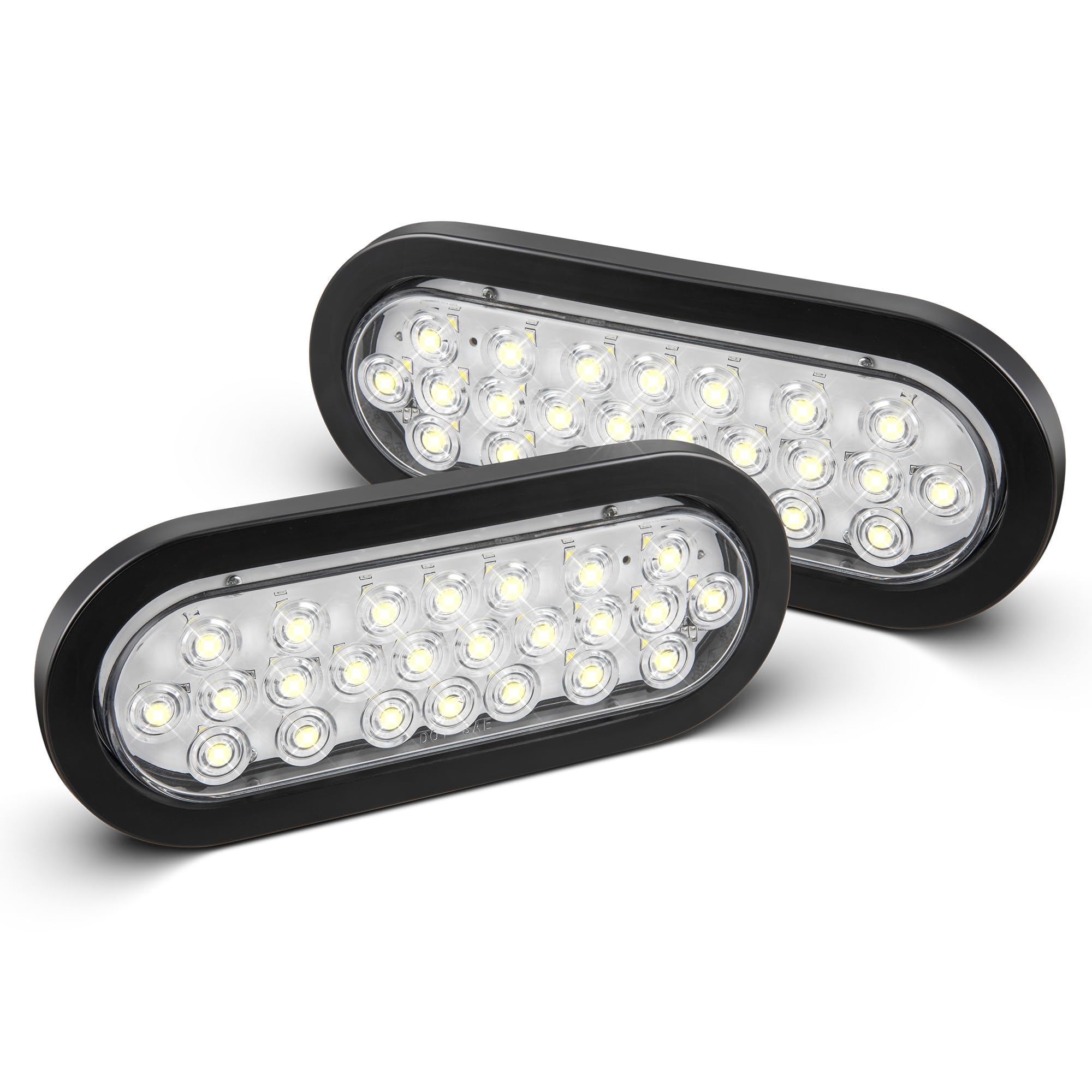 Oyviny front face of 6-inch oval LED light showing clear lens and bright visibility