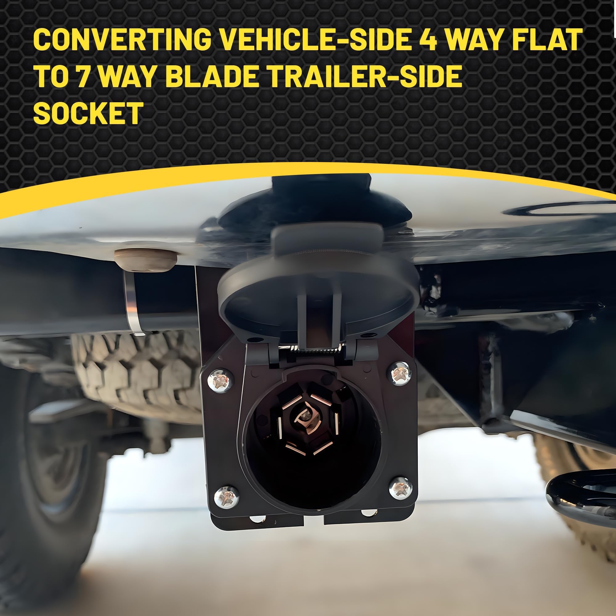 Oyviny adapter mounted on trailer hitch demonstrating neat, accessible placement