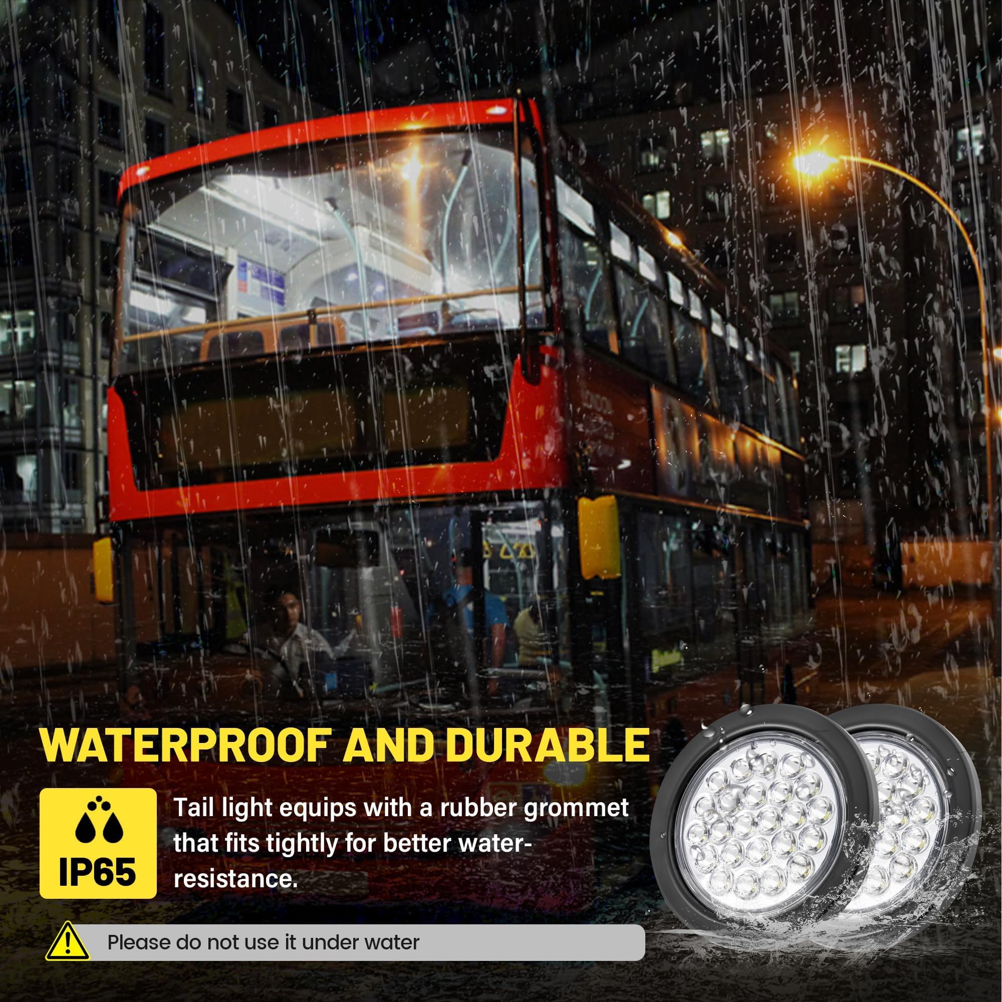 Oyviny light with water splashes highlighting IP65 sealing against moisture