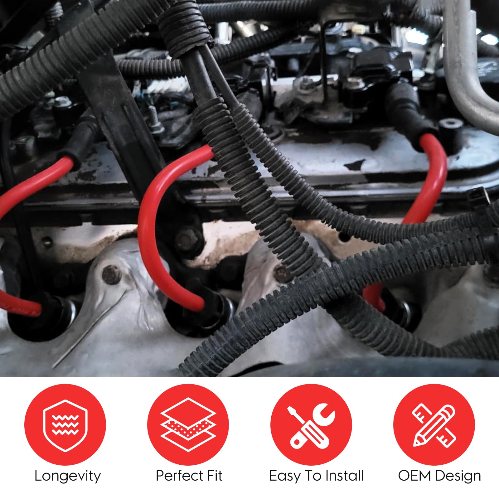 Ozikutech wires installed on a Chevy V8 engine showing tidy routing and improved reliability