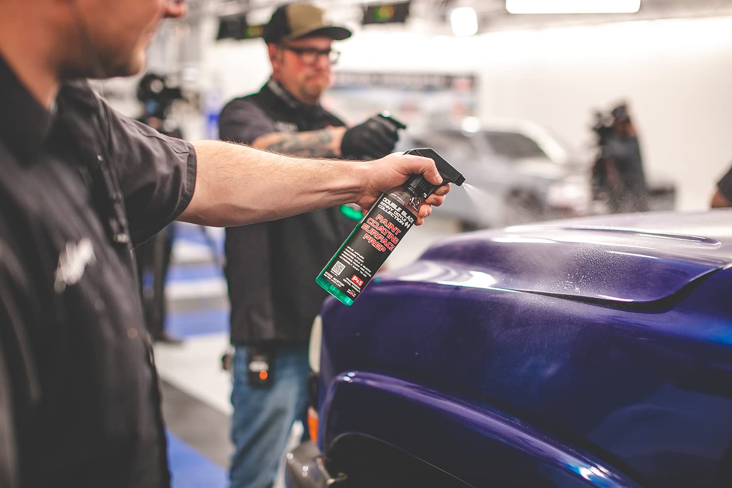 P & S PROFESSIONAL DETAIL PRODUCTS spray application on panel demonstrating fast residue removal