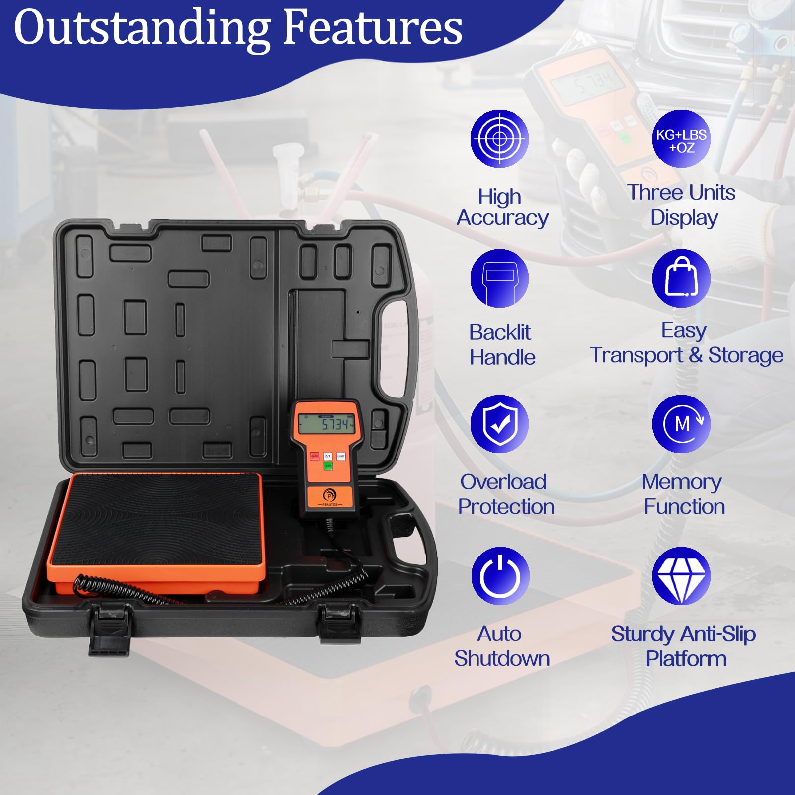 P PBAUTOS scale weighing refrigerant tank in use, fast accurate readings