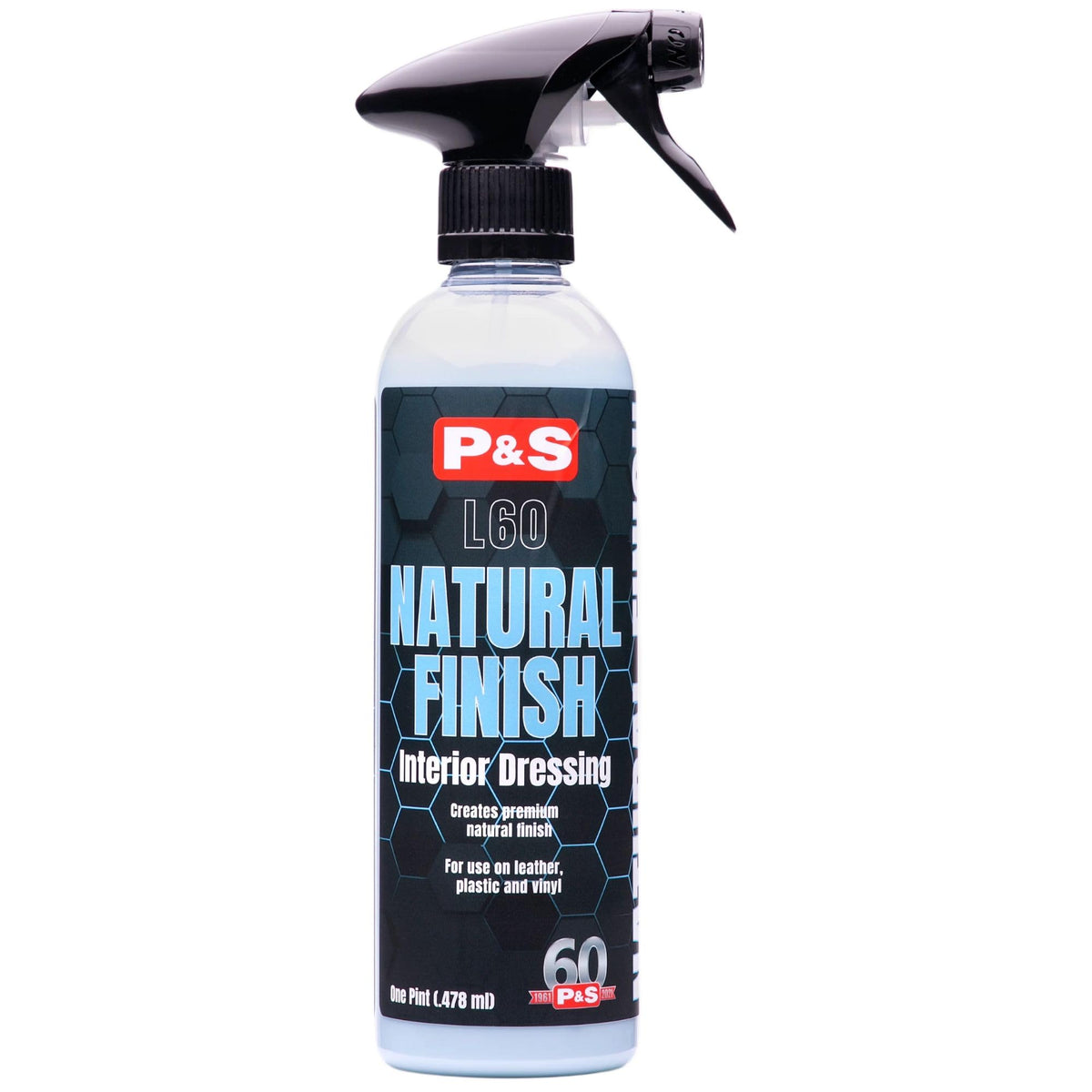 P & S bottle front view showing label and low-gloss dressing benefit