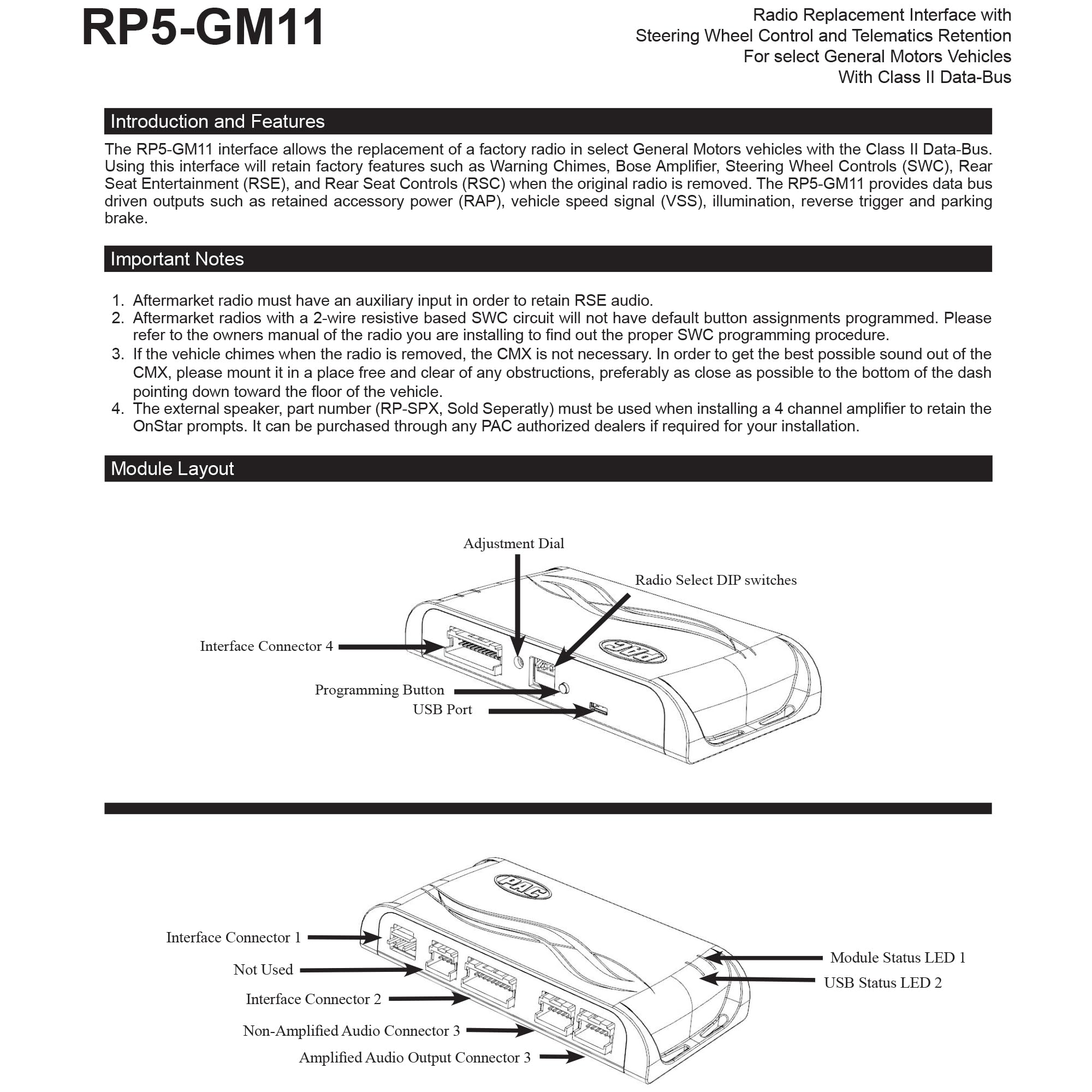 PAC close-up OnStar connector showing retention capability for voice features