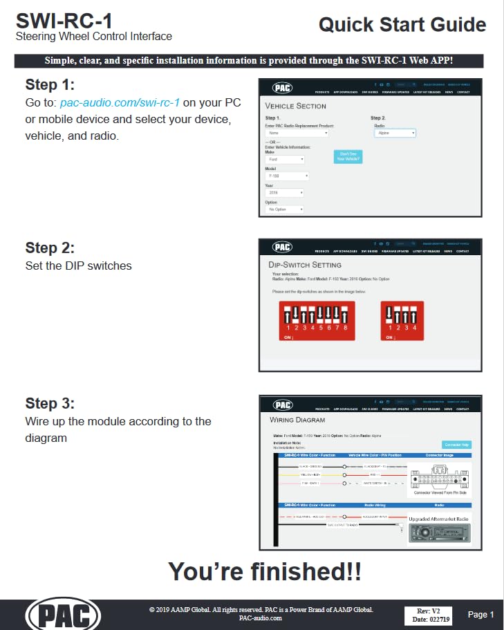 PAC SWI-RC-1 DIP switches and ports showing easy pre-program setup