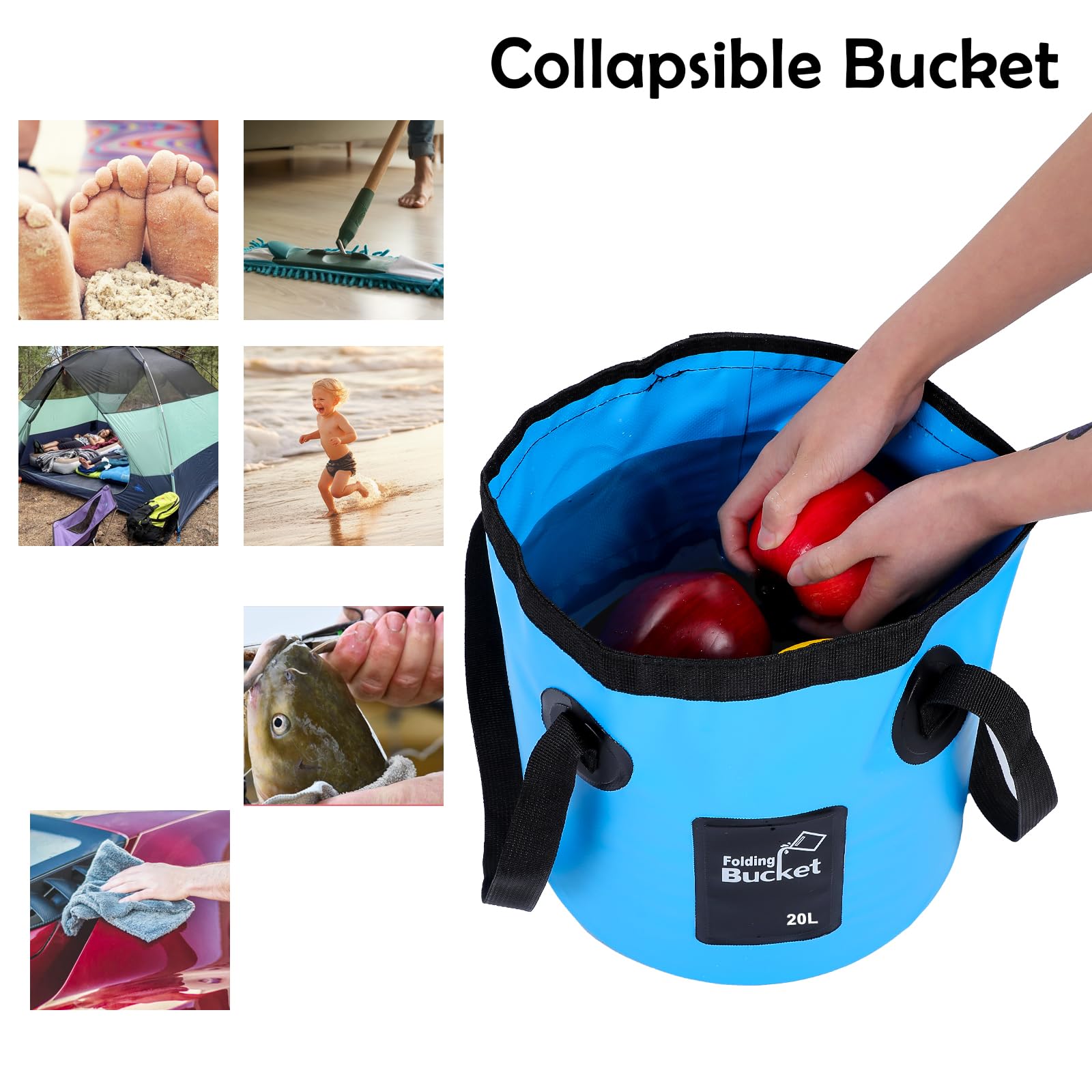 Pafeooui bucket next to water bottle showing scale and large 20L capacity