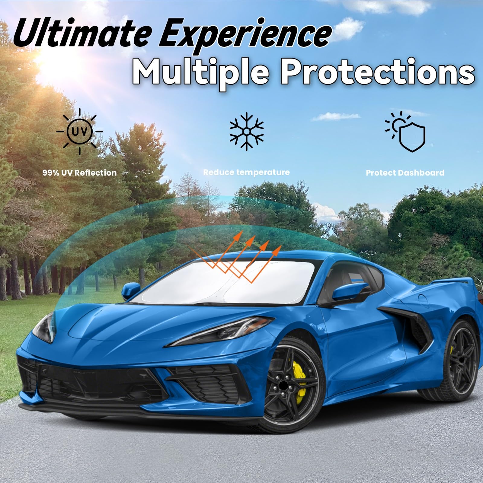 PAIMOHO installed in Corvette C8 demonstrating snug fit and sun reflection