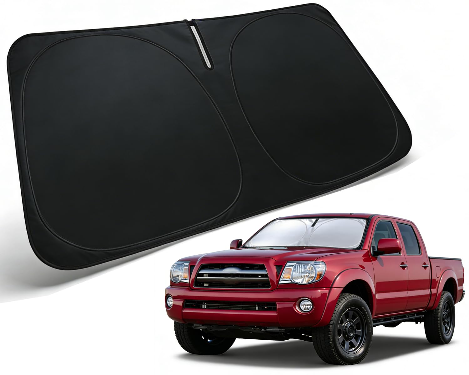 PAIMOHO front view of sun shade on Tacoma windshield showing exact fit and protection