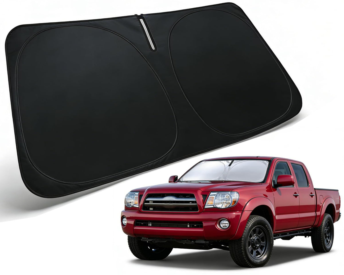 PAIMOHO front view of sun shade on Tacoma windshield showing exact fit and protection