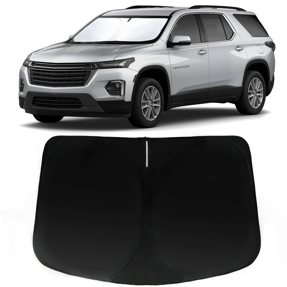 PAIMOHO front view of custom-fit sun shade showing full windshield coverage and protection