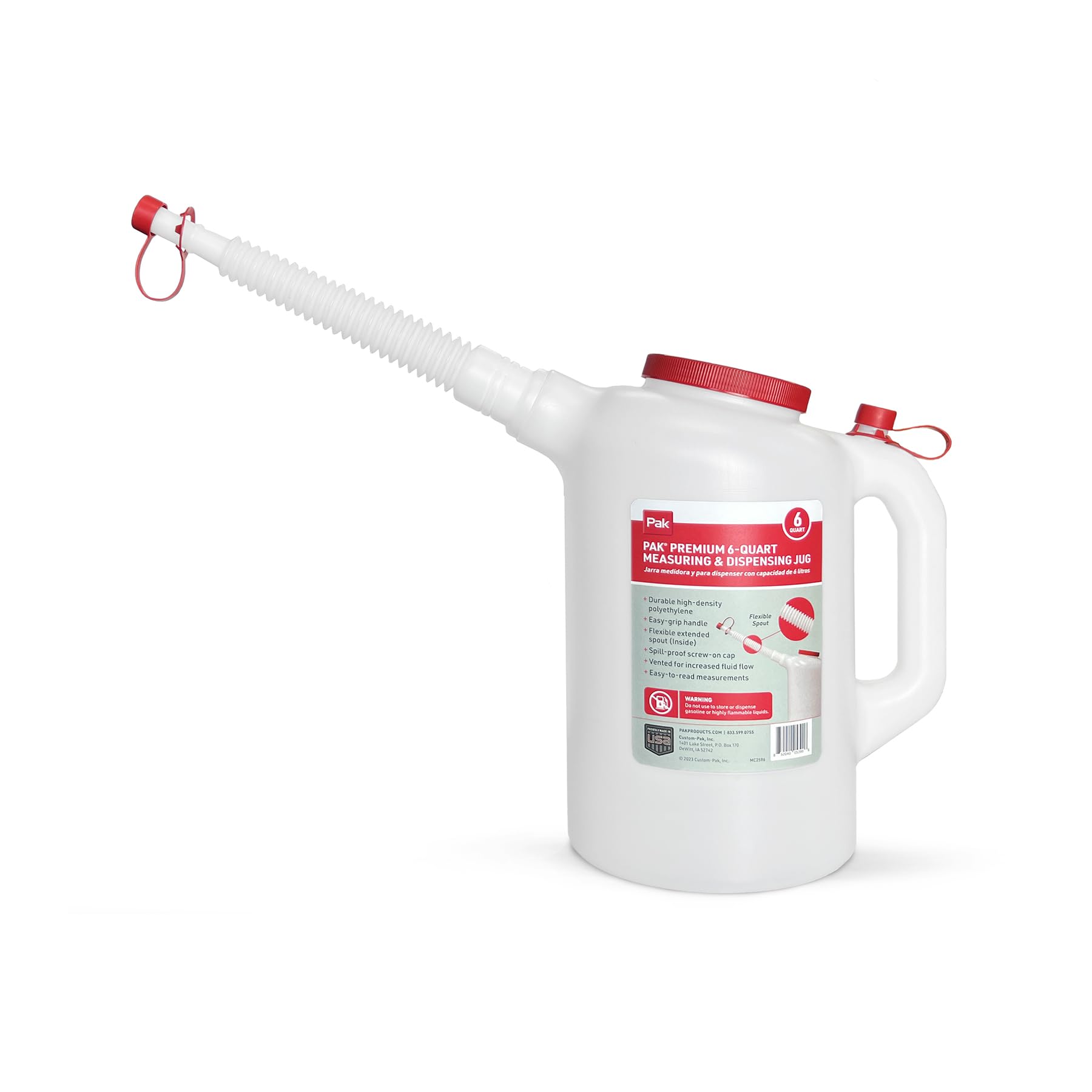 PAK front view of 6‑quart measuring jug showing capacity and durable design benefit