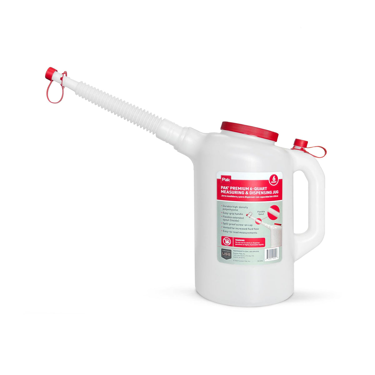 PAK front view of 6‑quart measuring jug showing capacity and durable design benefit