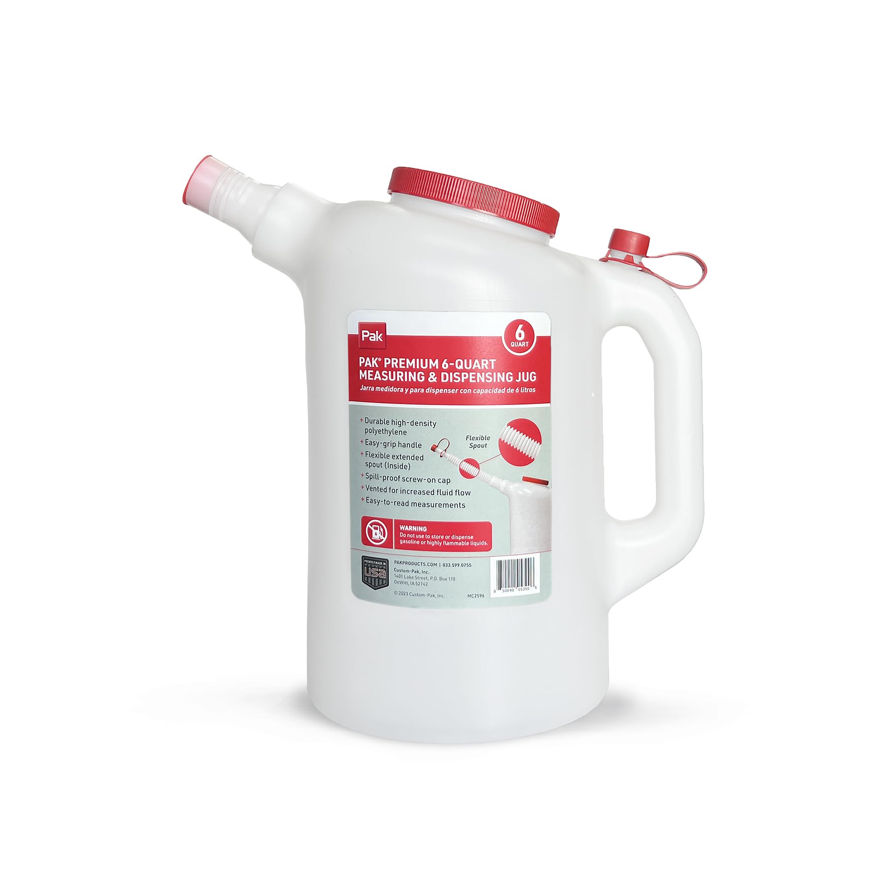 PAK ergonomic handle and neck for secure grip and improved pouring control