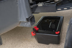 PAK drain pan beside ruler for scale showing compact storage and 10-quart capacity