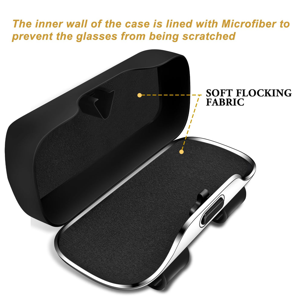 Pakanana open case holding sunglasses illustrating one-handed access for quick retrieval