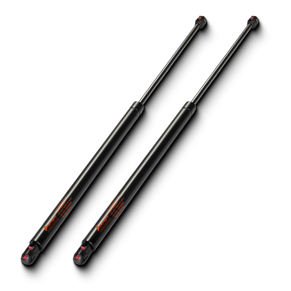 PAMAGOO front view of two 27 inch gas struts showing packaging and model