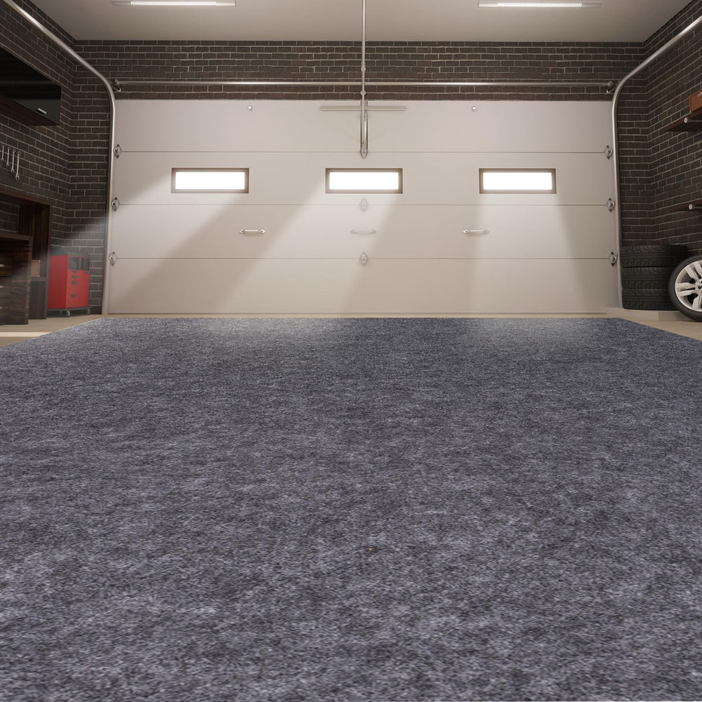 PANDOROOM front view of full 7.4x8.4 ft gray parking mat protecting garage floor