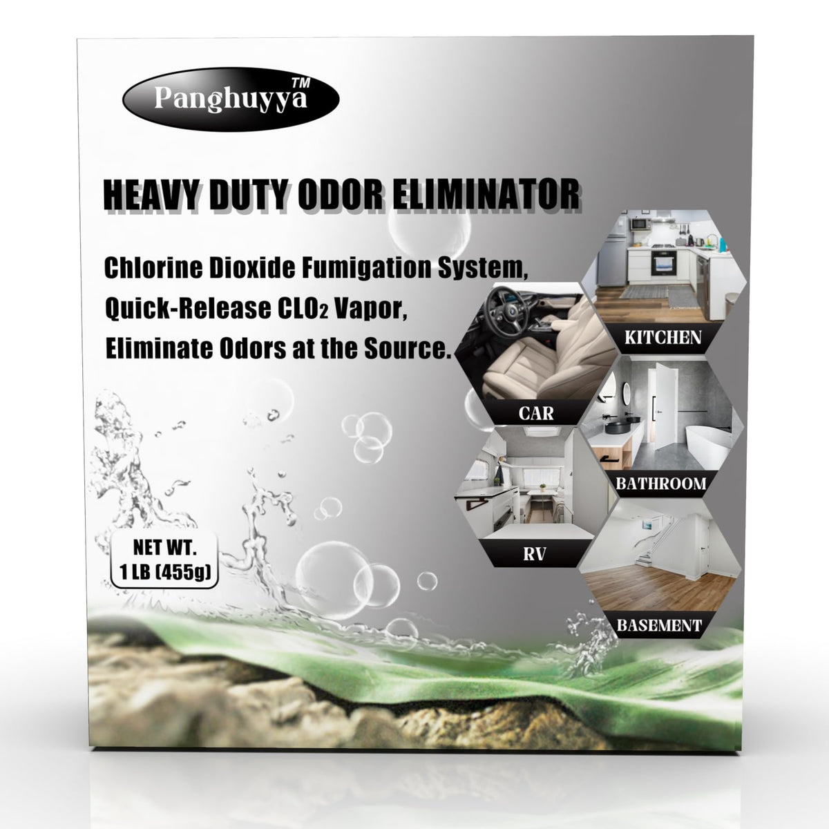 Panghuyya front packaging showing product and benefit of strong odor elimination