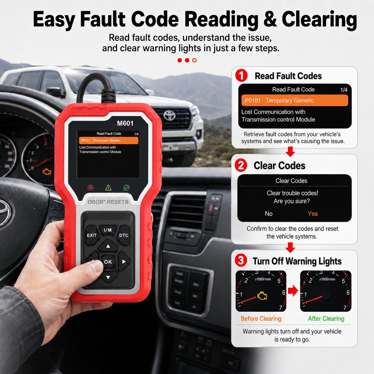 Panlong handheld plugged into a Toyota dashboard for on‑the‑spot diagnostics