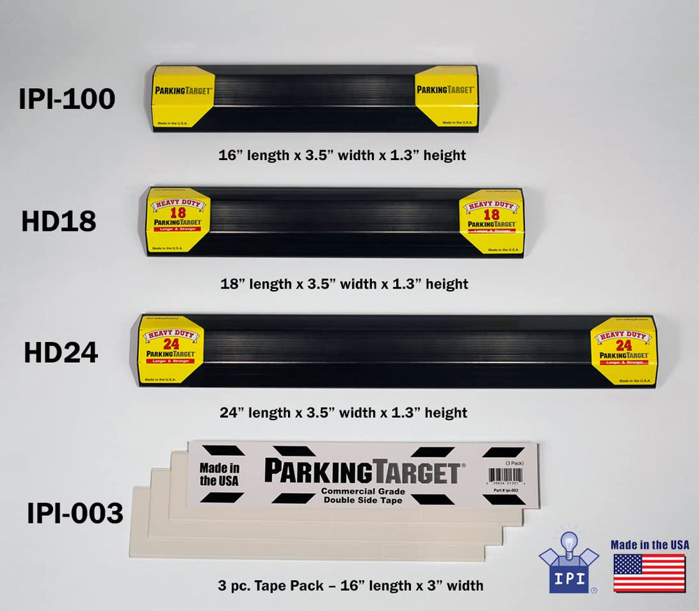 PARKING TARGET side profile showing measurements and space-saving benefit