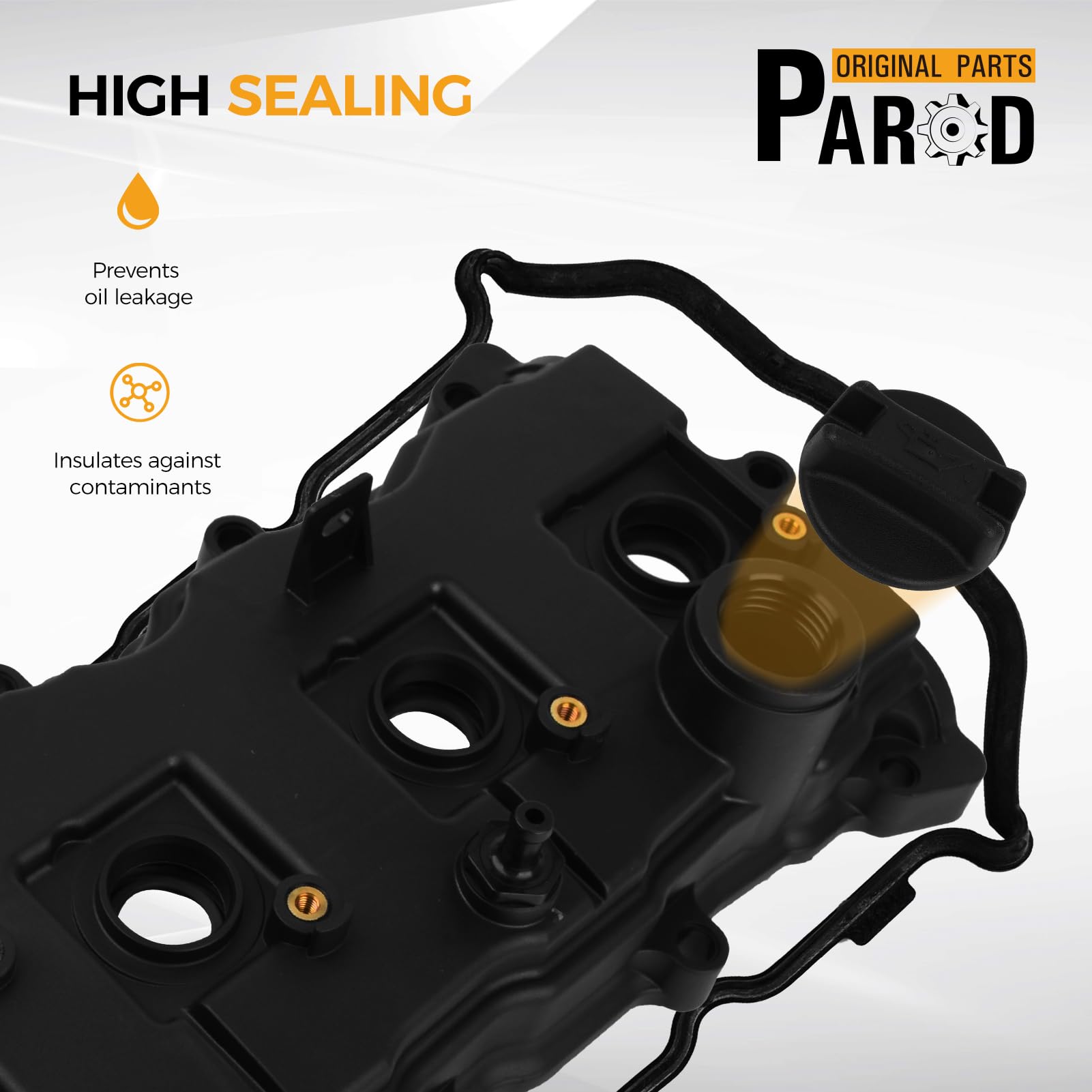 PAROD valve cover installed on engine demonstrating direct-fit replacement benefit