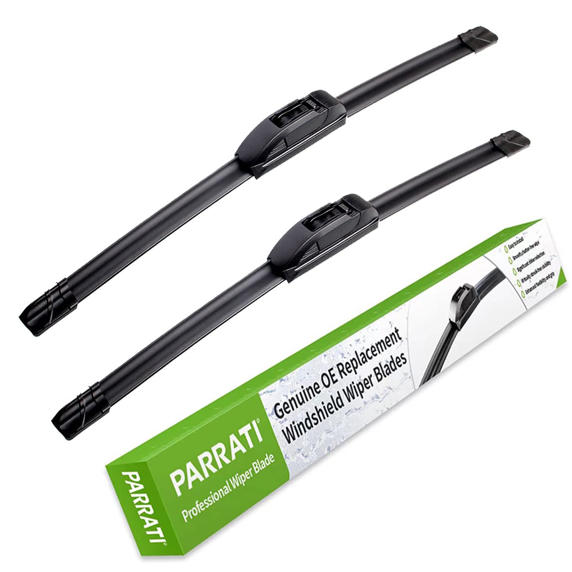 PARRATI front packaging showing 26 and 24 inch blades and quick-install benefit