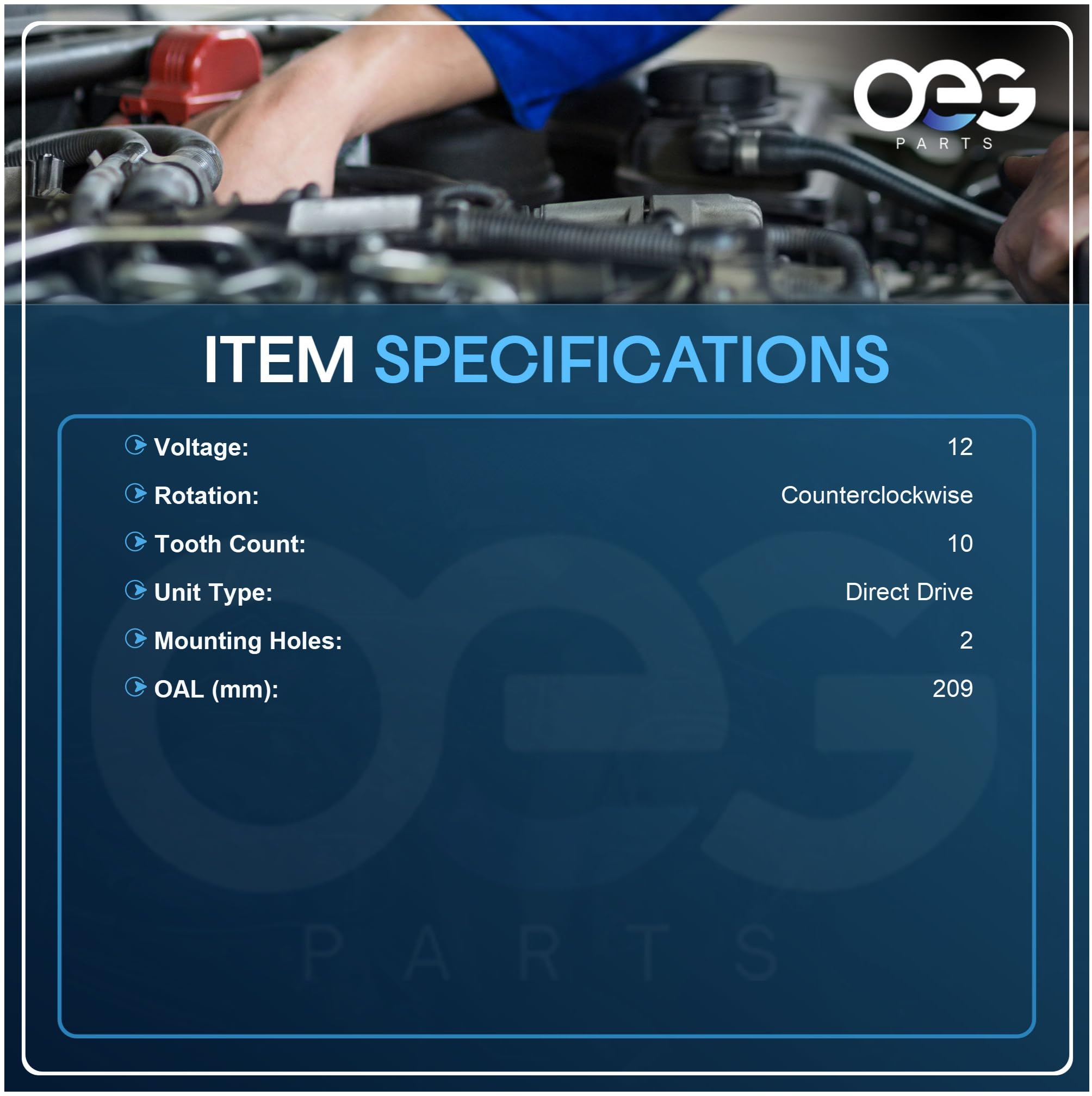 Parts Player OEG pinion closeup displaying 10 teeth for correct ring gear engagement