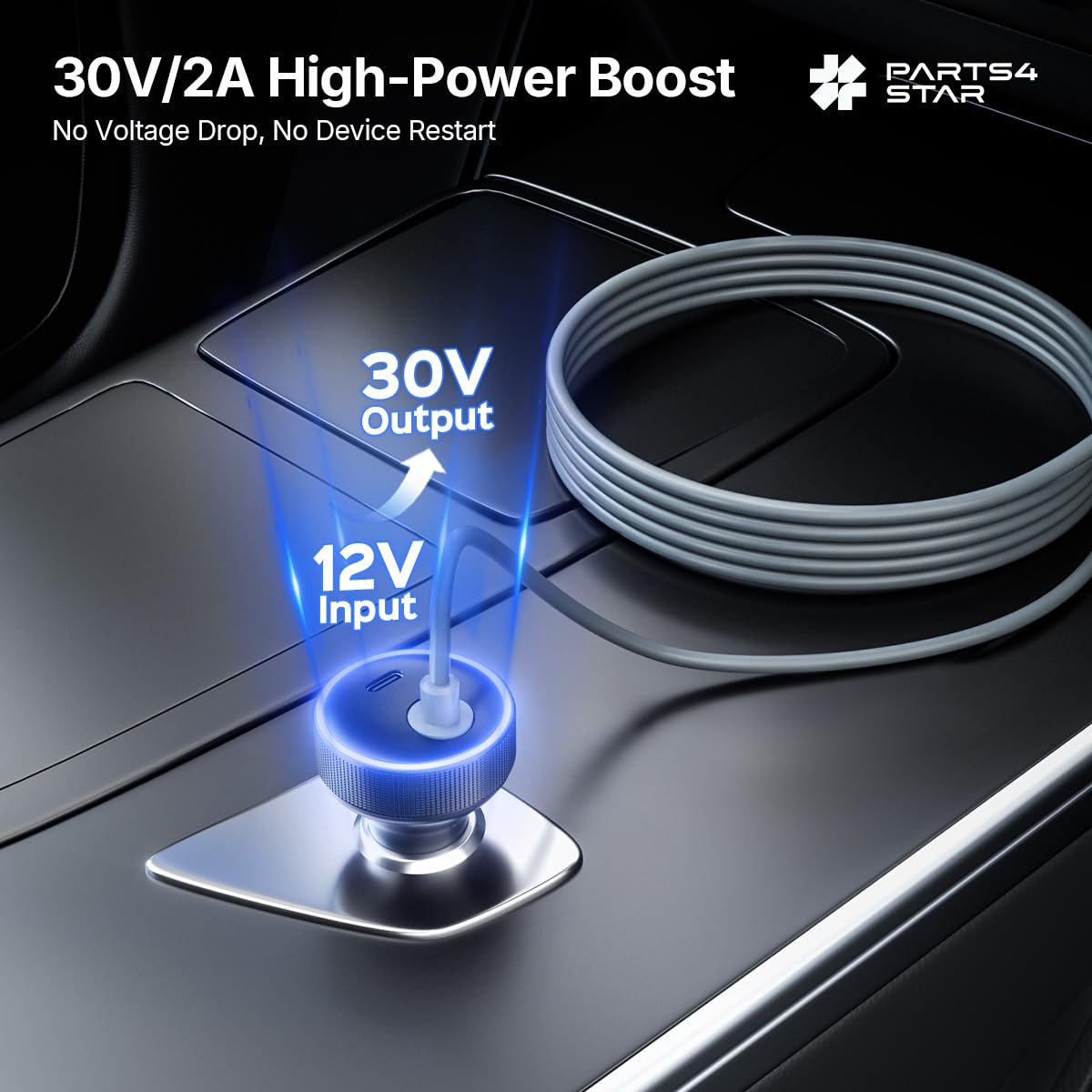 Parts4Star adapter side plug with LED indicator for quick power checks