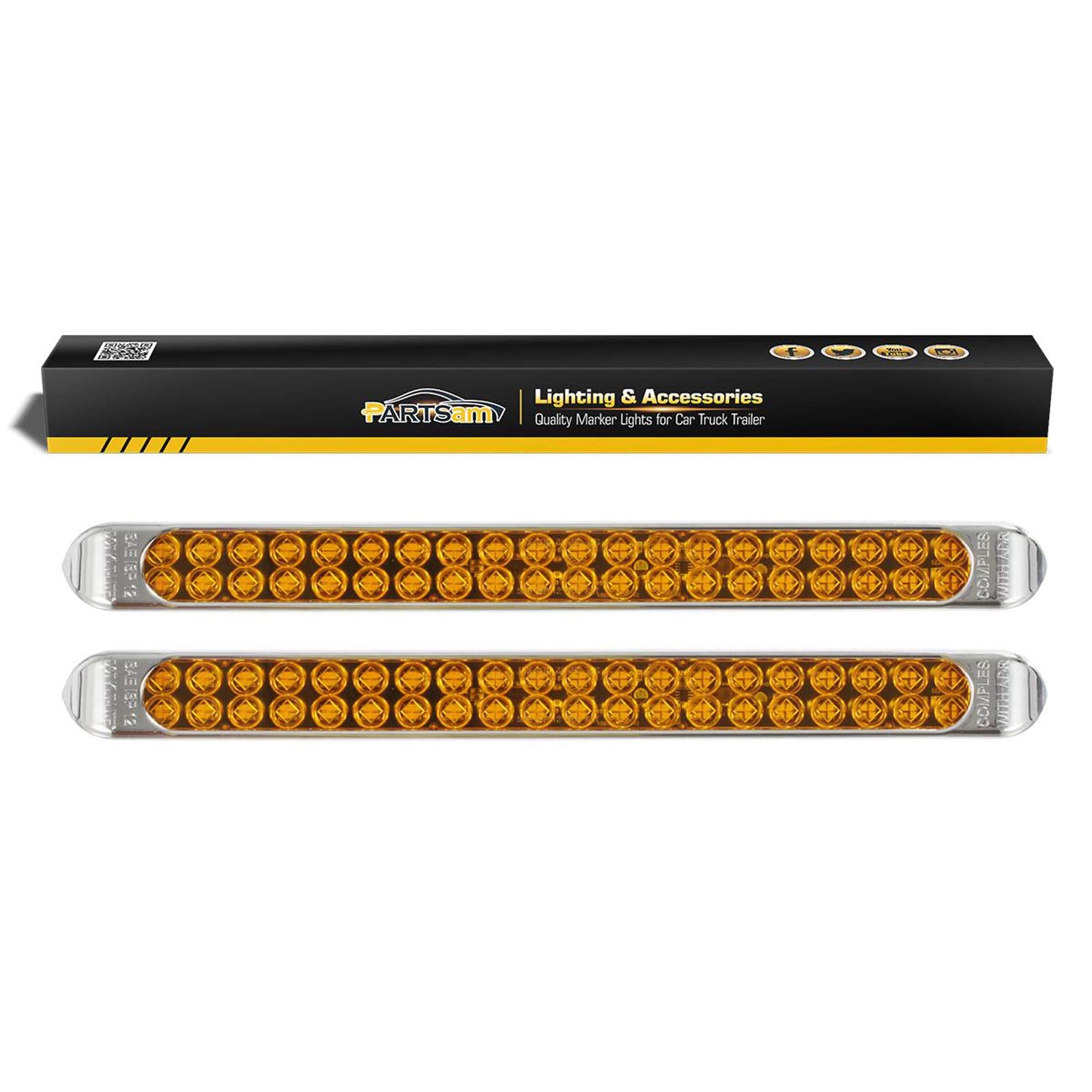Partsam front view of 17-inch amber light bar showing compact profile and bright visibility