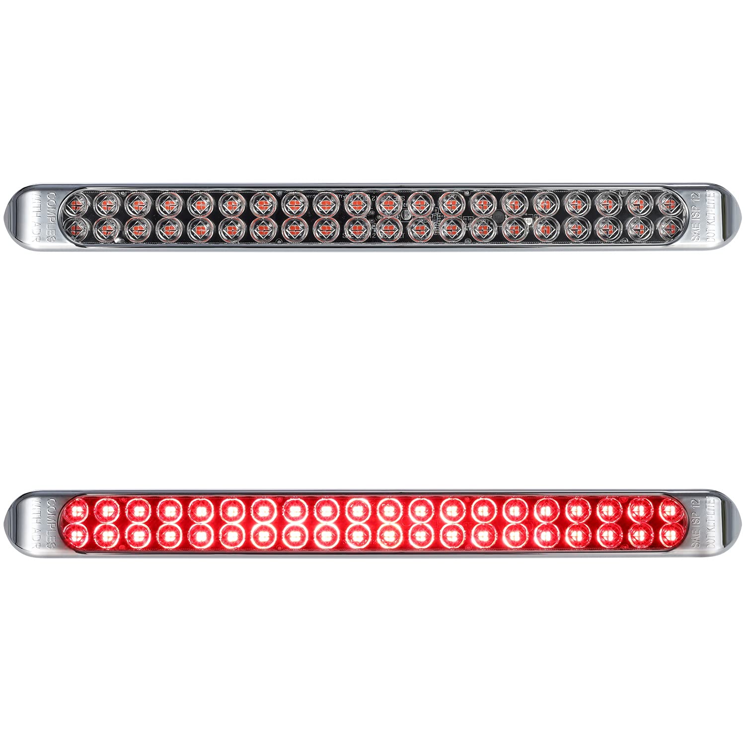 Partsam front view clear lens showing red LEDs for improved visibility