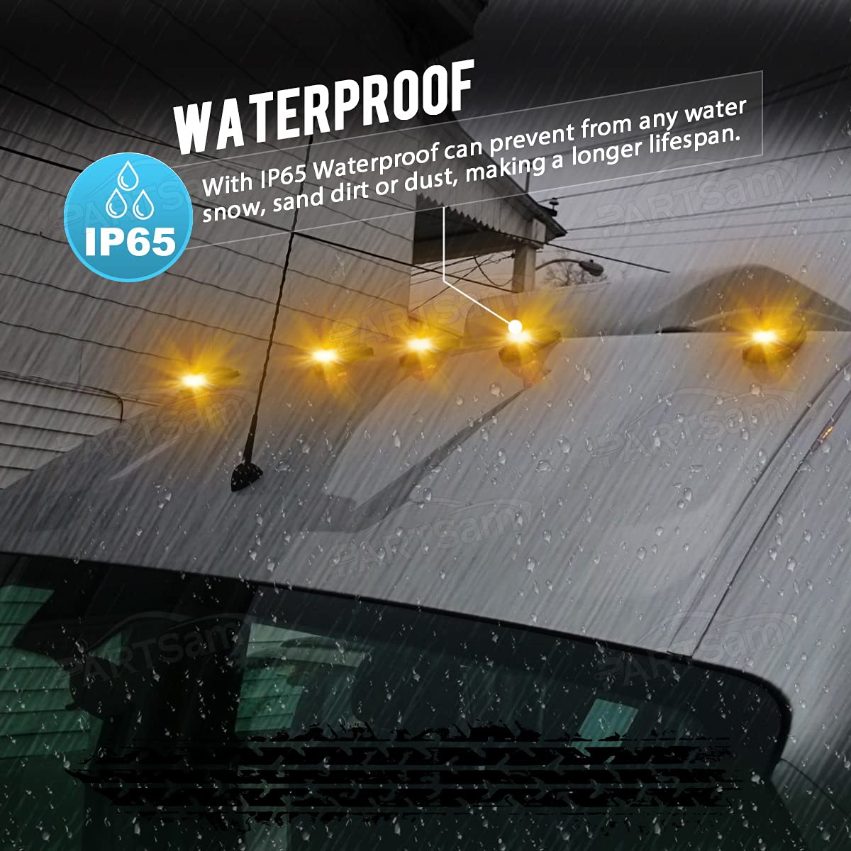 Partsam lamp mounted on truck roof demonstrating low-profile fit and enhanced road presence