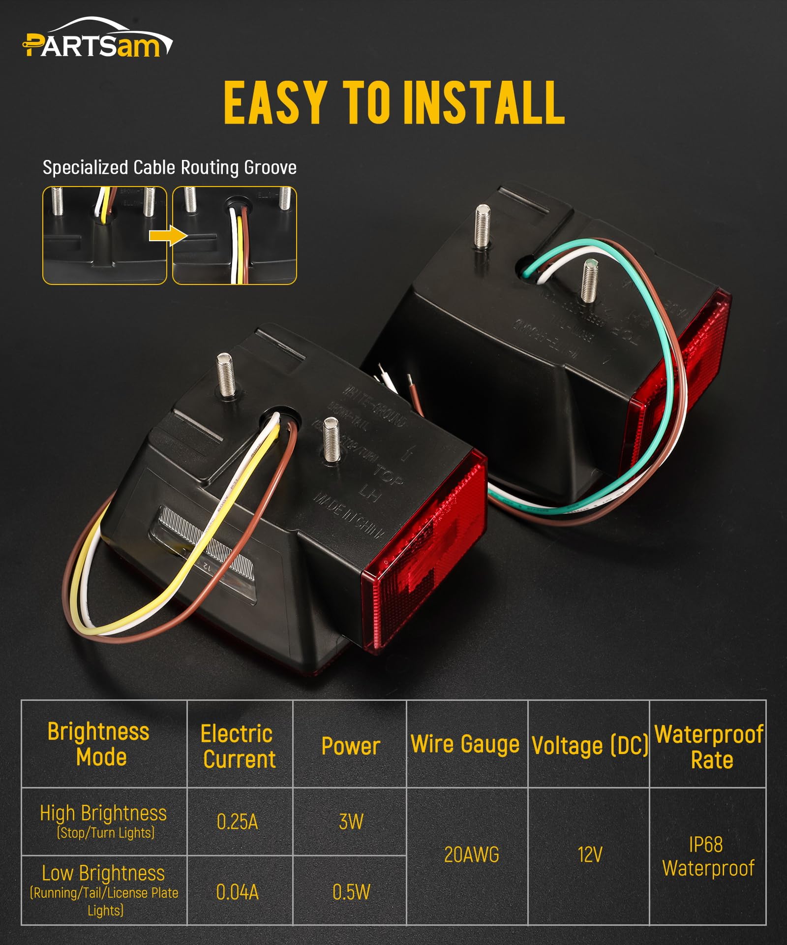 Partsam rear housing and wiring terminals with labeled wires for easy hookup